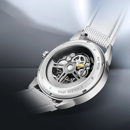 MARK FAIRWHALE Men's Automatic Watch Skeleton Dial Fluororubber Strap Waterproof Luxury Fashion Wristwatch