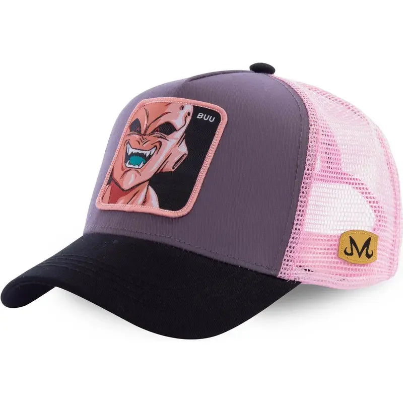Dragon Ball Buu Goku sapka Nyári utazós csúcsos sapka Férfi hímzett hip-hop stílusú napellenzős állítható trucker hálós sapka