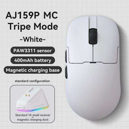 AJAZZ AJ159 APEX belaidė žaidimų pelė, lengva RGB žaidimų pelė su magnetine įkrovimo stovele, „Bluetooth“ ir 2.4GHz, iki 30,000 DPI, skirta stacionariems kompiuteriams ir nešiojamiesiems kompiuteriams