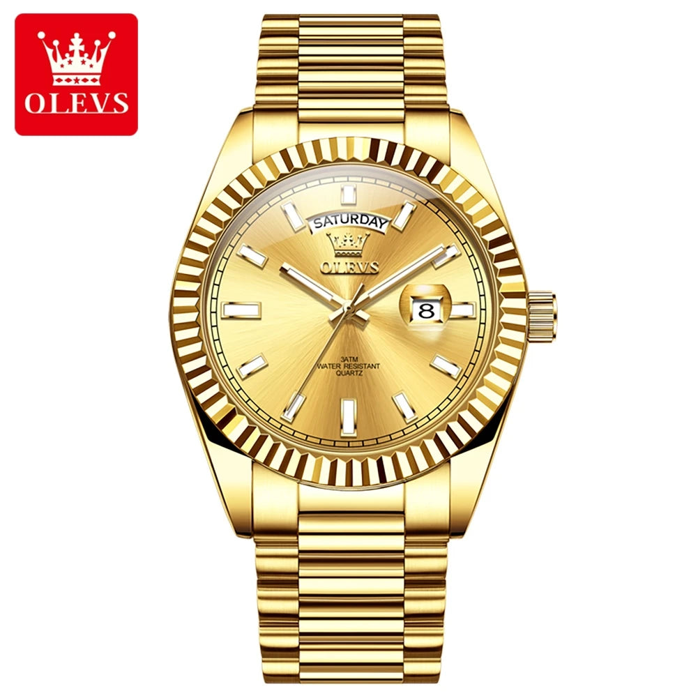 OLEVS Men's Watch Top Brand Luxury Wrist Watch For Men Fashion Rose Gold Stainless Steel Waterproof Watch Day Date Quartz Clock