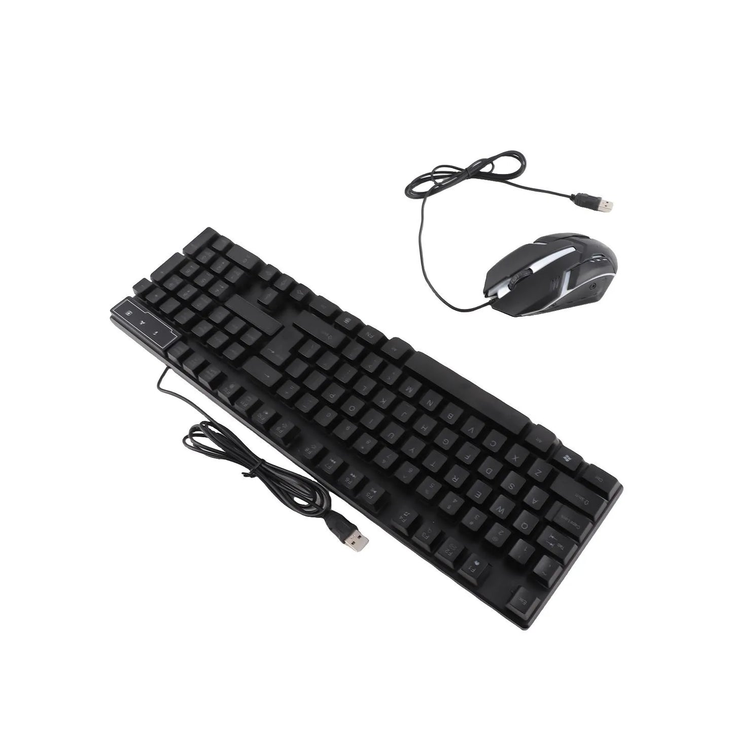 Conjunto Teclado e Rato Gaming 4 Peças Ergonómico, Teclado de 104 Teclas, Rato com Iluminação Respirante de 4 Cores, Auscultadores e Tapete de Rato Antiderrapante