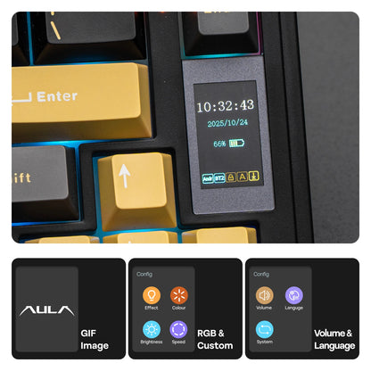 Teclado Mecânico Sem Fios EPOMAKER X AULA EA75 MAX 75% Layout ANSI US Hot-Swap Gasket com Fios/BT/2.4GHz com Ecrã e Botão Rotativo