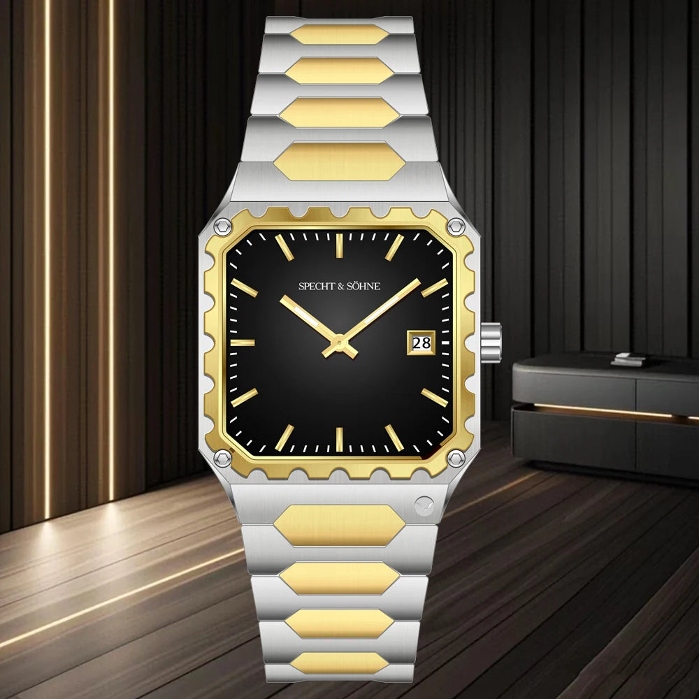 Specht & Söhne New Luxury Square 222 Watch Waterproof Male Clock Luminous Sapphire Stainless Steel Blue Men Watch Reloj Hombre