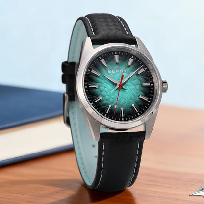 BERNY Men's Watch 10ATM Sapphire Luminous Fashion Quart Watches Full Stainless Steel Classic Dress Business Wristwatch