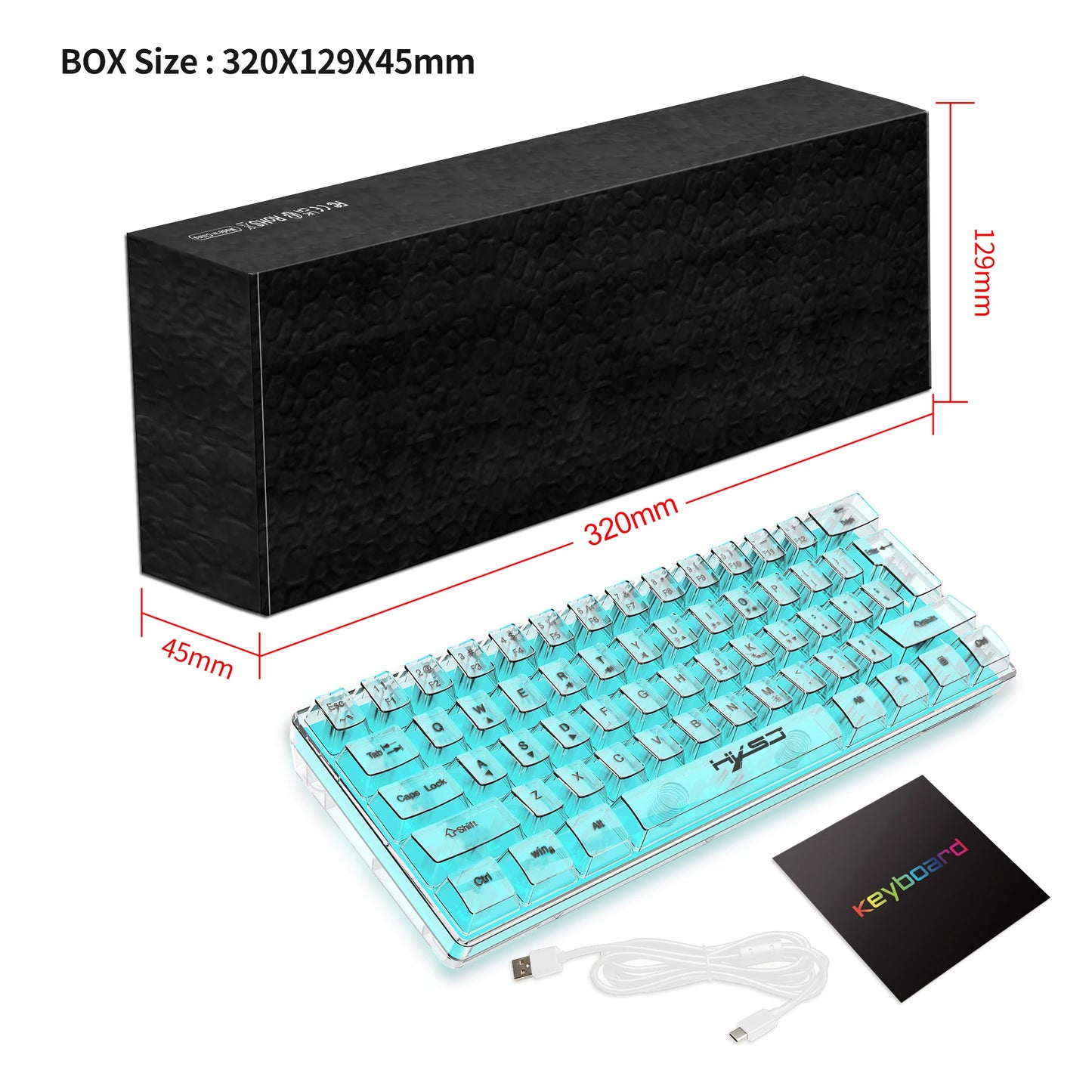Teclado Gaming Transparente com Fio HXSJ 60%, Retroiluminação RGB, Ultra-Compacto, Impermeável, Teclado Compacto Pequeno de 61 Teclas para PC/Mac