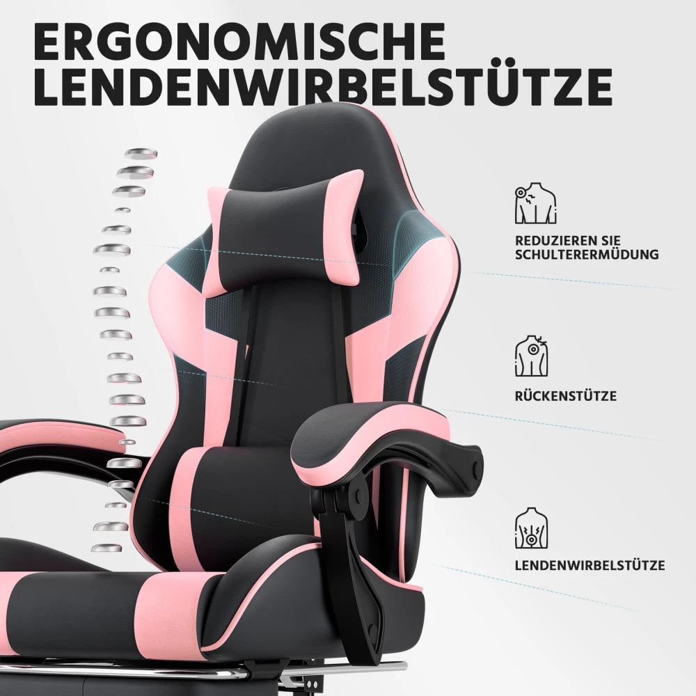 Ergonomic Gaming Chair with Lumbar Support, Adjustable Office Chair, Breathable PU Leather Computer Chair with Footrest & Reclining Backrest