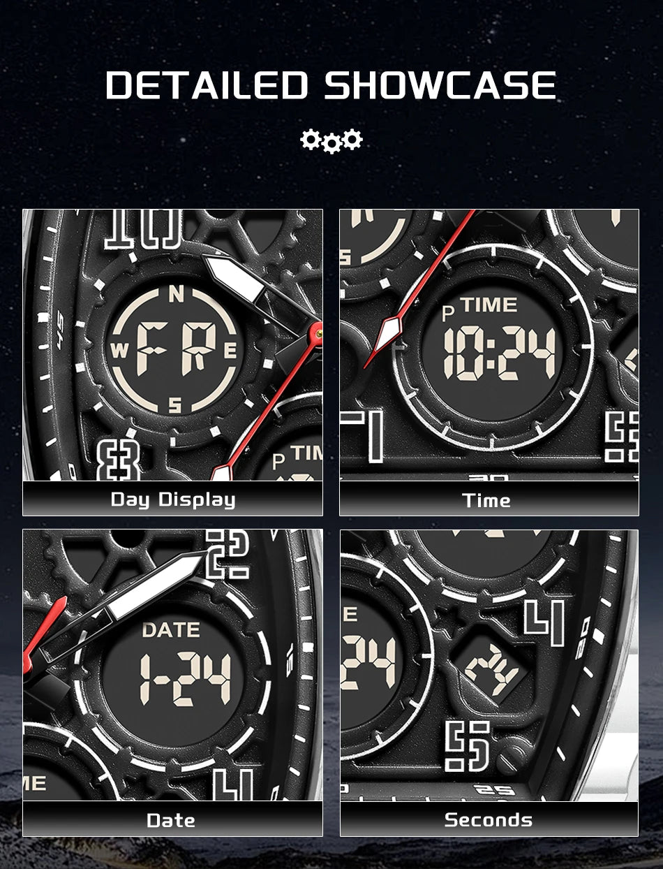 FOXBOX Men Watch Luminous White Silicone Waterproof Quartz Watch For Men Fashion Analog Digital Alarm Chronograph Montre Homme