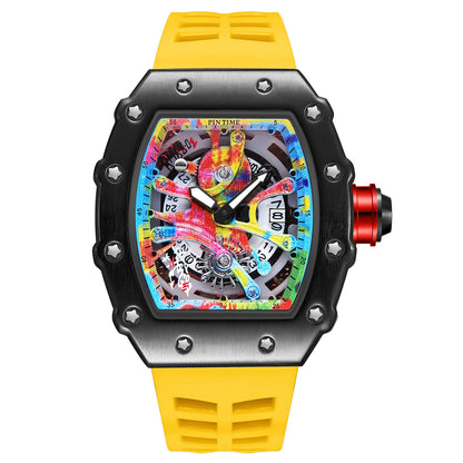New Cool Men's Watches Luxury Fashion Silicone Tonneau Watch Skeleton Waterproof Quartz Wristwatches Clock Relogio Masculino