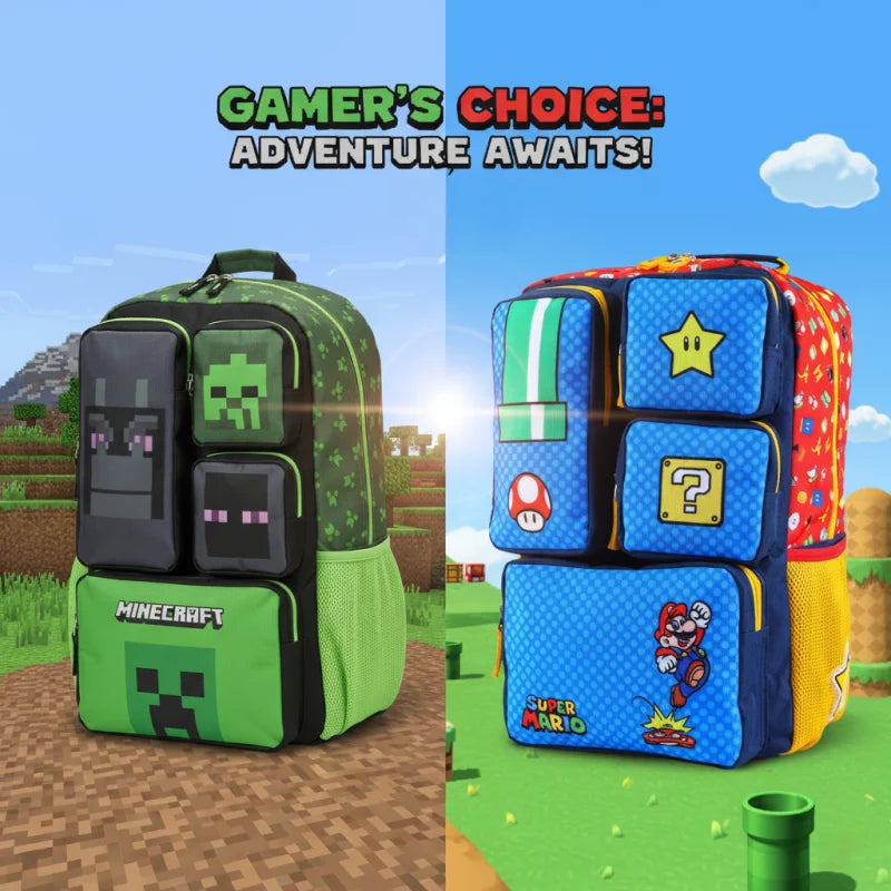 In Stock Minecraft Backpack Large Capacity Lightweight Pressure Relief Cartoon Print Outdoor Travel Hiking For Men Students