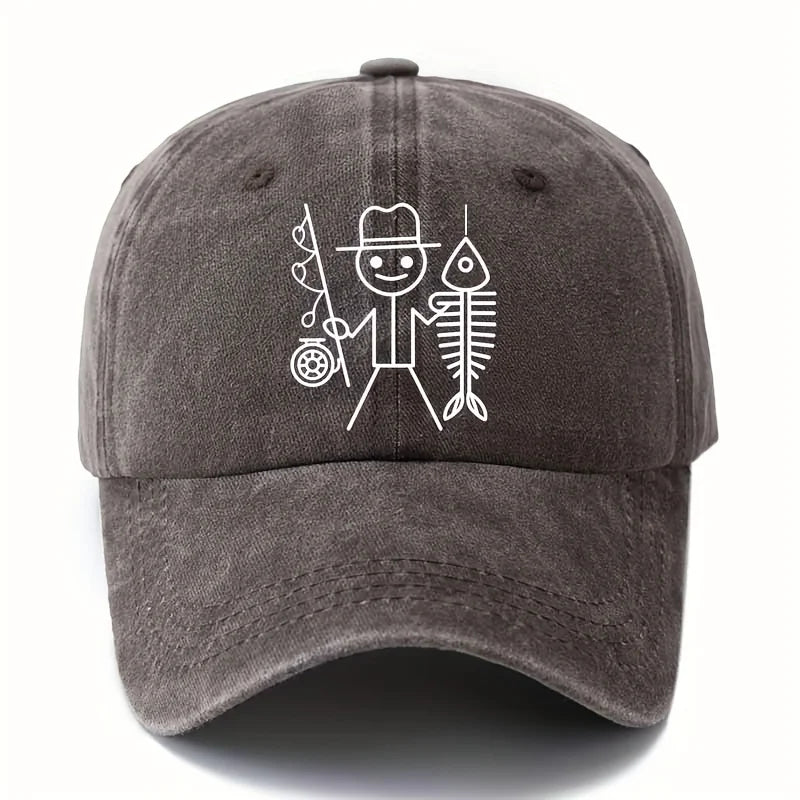 Șapcă de baseball cu imprimeu de bărbat desenat care pescuiește, șapcă cu bor curbat pentru activități în aer liber, șapcă de șofer de camion, șapcă pentru vacanță, călătorii și camping