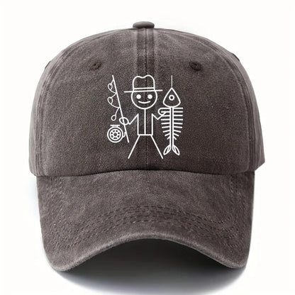 Șapcă de baseball cu imprimeu de bărbat desenat care pescuiește, șapcă cu bor curbat pentru activități în aer liber, șapcă de șofer de camion, șapcă pentru vacanță, călătorii și camping