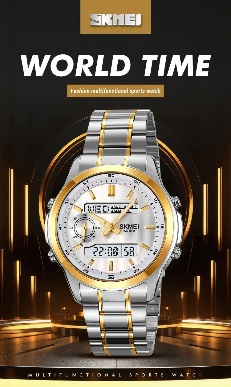 SKMEI 2284 Business Men's Electronic Multifunctional Dual Display Sports Waterproof Luminous Luxury Watch Digital Watch Reloj
