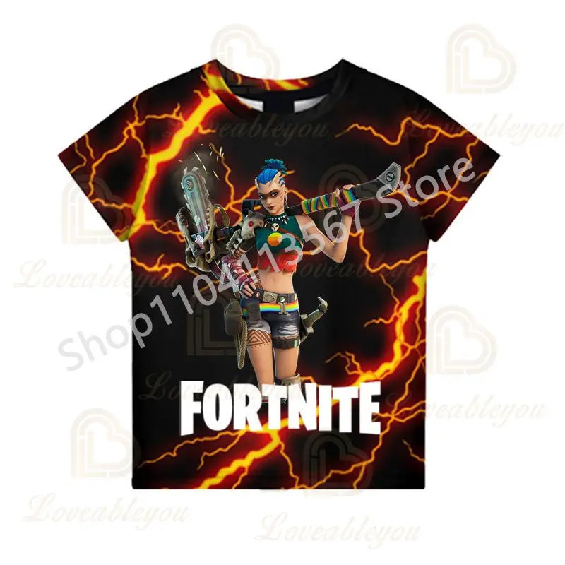 Children 100-160cm Hot Sale F-Fortnited Summer Boy T-shirt for Toddler Baby Funny Game T Shirts Fashion Girls Boys Birthday Gift