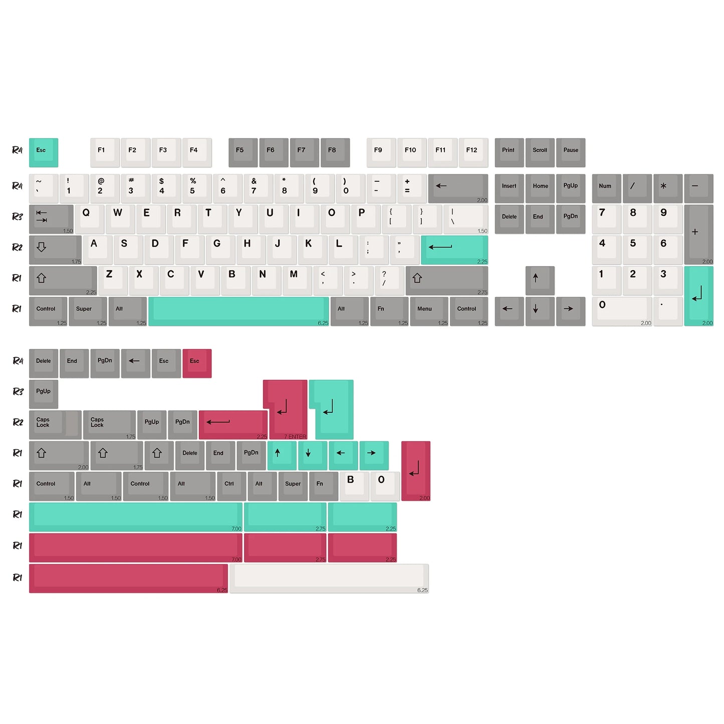 KBDiy Retro GMK Redacted Keycaps White ISO Cherry Profile PBT Keycap Alice Spacer Bar 7u For 60 Mechanical Keyboard MX Switch