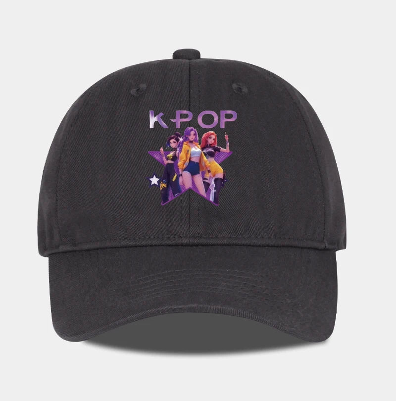 K-POP Cartoon Girl Group Star Print Soft-Peak Baseball Cap - Unisex Casual Retro Adjustable Dad Cap - Y2K Sun Hat
