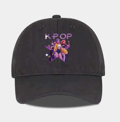 K-POP Cartoon Girl Group Star Print Soft-Peak Baseball Cap - Unisex Casual Retro Adjustable Dad Cap - Y2K Sun Hat