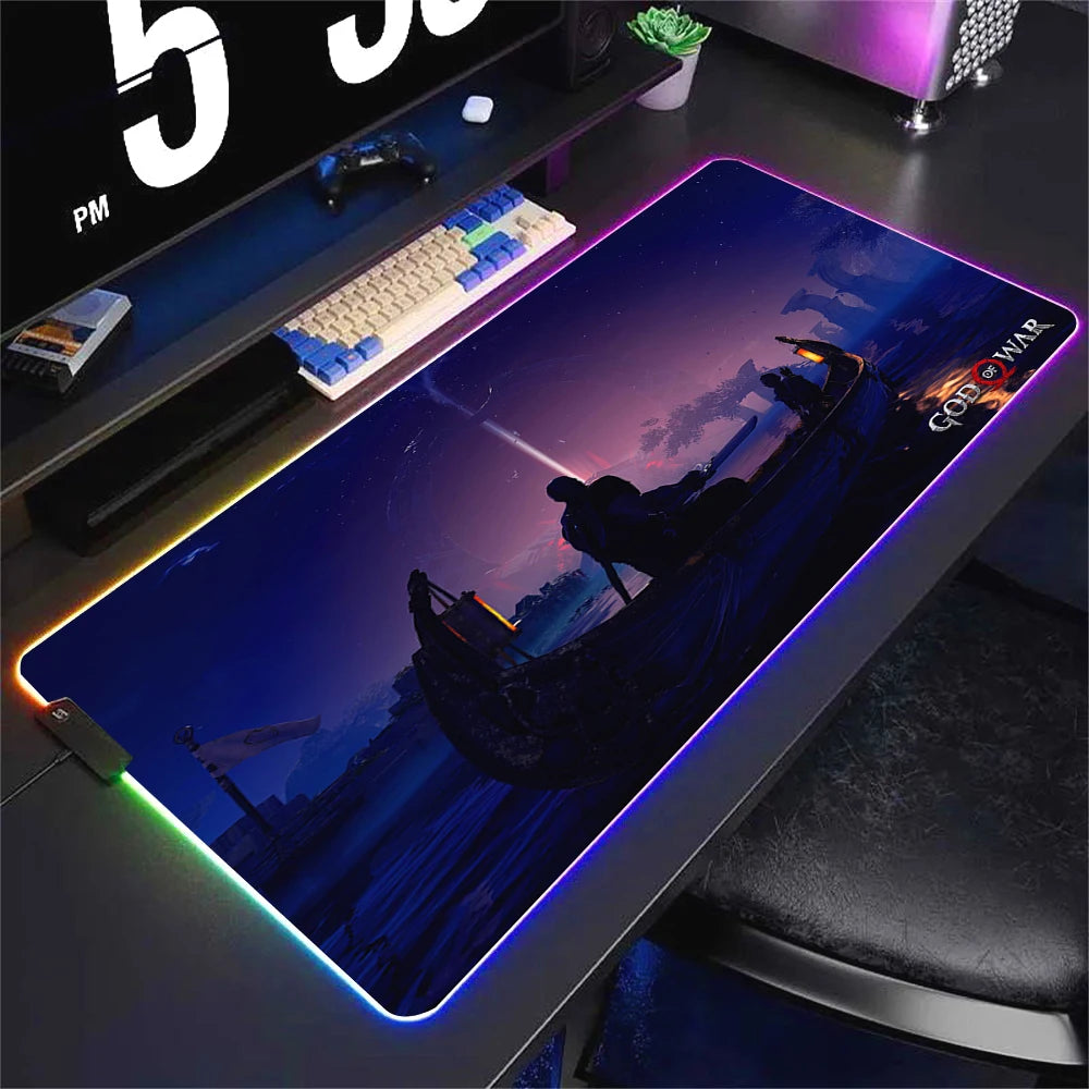 God Of War Large Kratos Atreus Mouse Pad RGB Glowing E-Sports Gamer Keyboard Rug with Extensible Phantom Color Carpet 500x1000