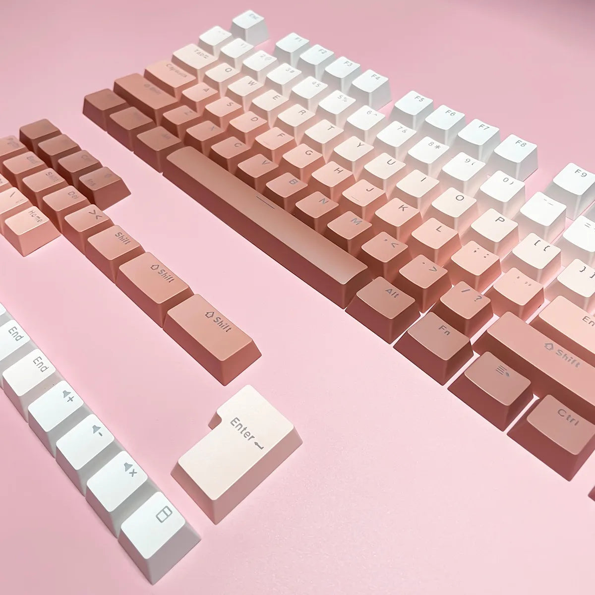 Teclas Gamer RGB retroiluminadas em degradé para teclado mecânico com switch MX, perfil OEM, PBT, branco e azul, layout ISO, teclas DIY