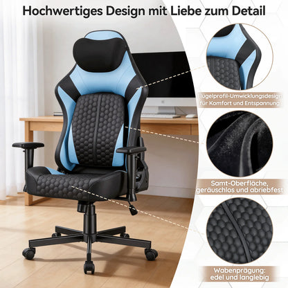 Devoko Gaming Chair Ergonomic Office Chair with Adjustable Lumbar Support, Thick Cushion, Wide Seat, Reclining Swivel Desk Chair for Gaming & Work