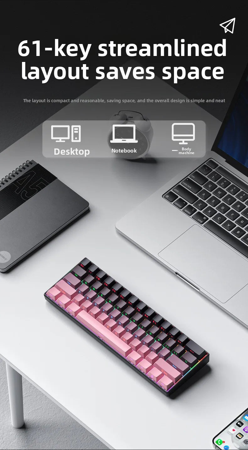 Wireless Gaming Mechanical Keyboard 60% RGB Bluetooth Keyboard, Triple Mode Wireless Mechanical Keyboard with 61 Keys, Compact RGB Gaming Keyboard for PC, Laptop & Tablet