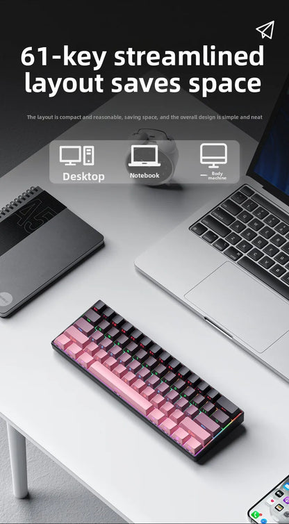 Wireless Gaming Mechanical Keyboard 60% RGB Bluetooth Keyboard, Triple Mode Wireless Mechanical Keyboard with 61 Keys, Compact RGB Gaming Keyboard for PC, Laptop & Tablet