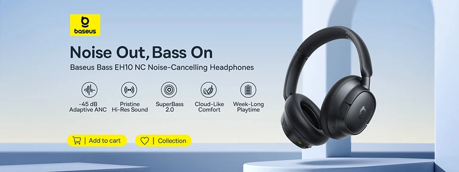 Casque sans fil Baseus ANC, écouteurs supra-auriculaires 80H, réduction de bruit à 95%, casque Bluetooth 6.0
