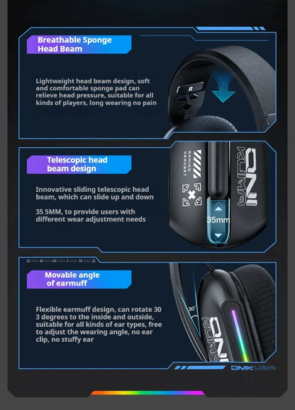 Auscultadores Gaming Sem Fios ONIKUMA GT808 2.4G/Bluetooth/Com Fio, 3 Modos, Over-Ear, com Microfone com Cancelamento de Ruído para PC PS4 PS5