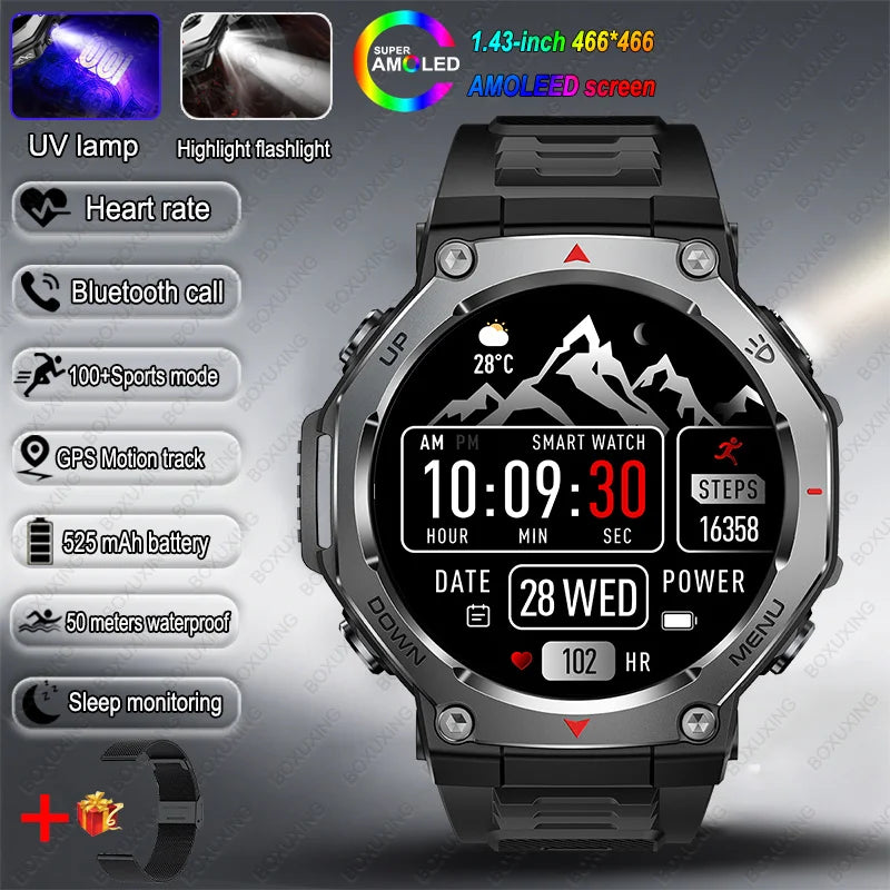 New T-Rex 3 Military Outdoor Sports Smart Watch Men GPS Motion Track 5 ATM Waterproof Heart Rate HD Bluetooth Call Smart Watch