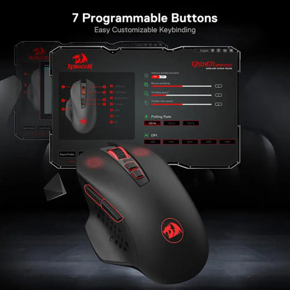 Redragon M656 Gainer Wireless Gaming Mouse, 4000 DPI 2.4GHz Wireless Gaming Mouse with 7 Programmable Buttons, 5 DPI Levels & Red LED Backlight