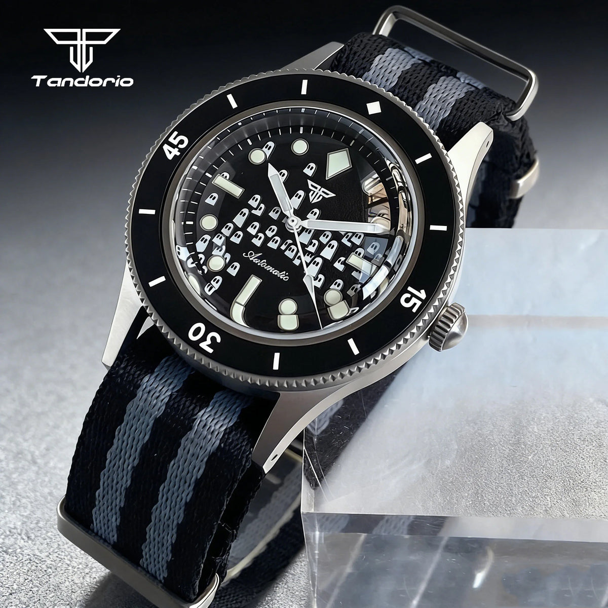 Tandorio Domed Sapphire 40mm Mechanical 50-Fathoms Style Diver Fashion Automatic Men Watch Miyota8215/PT5000 Luminous Ghost Dial