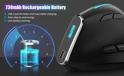 Lefon F26C Vertical Wireless Ergonomic Mouse with OLED Screen, Bluetooth Rechargeable RGB Mouse, 3200 DPI Optical Gaming Mouse for PC & Laptop