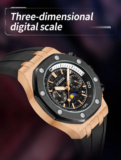 OCHSTIN Automatic Men Watches Luxury Designer Octagon Bezel Mechanical Date Day Night Dial Luminous Male Trendy Sport Wristwatch