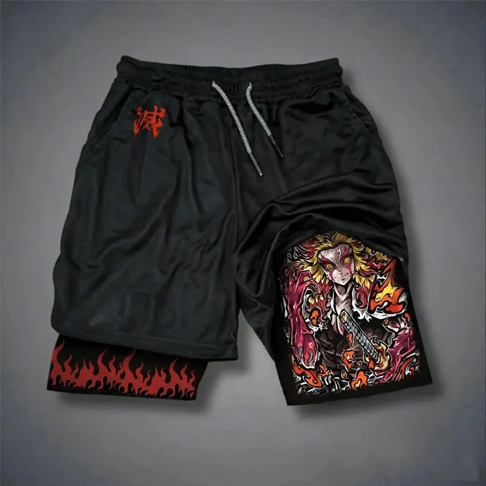 Anime Demon Slayer Gym Shorts Man Quick Dry Pants Double-layer 2 in 1 Shorts Y2k Sportswear Summer 2026 Breathable Streetwear