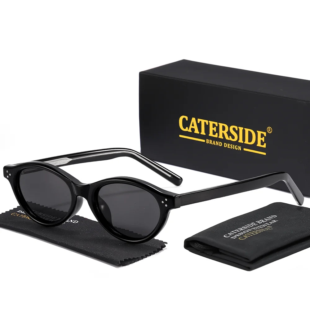 CATERSIDE Retro Oval Sunglasses for Women Men Tr Frame Acetate Pin Leg Polarized UV400 Protection Fashion Cat Eye Sun Glasses