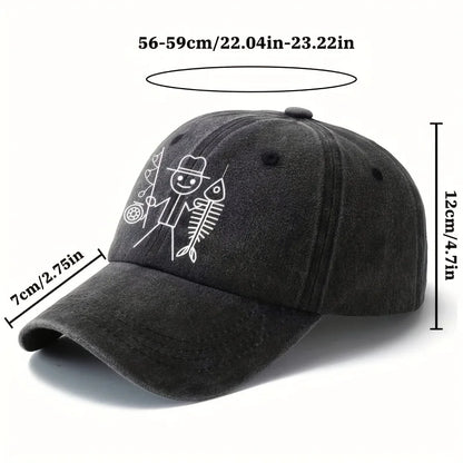 Șapcă de baseball cu imprimeu de bărbat desenat care pescuiește, șapcă cu bor curbat pentru activități în aer liber, șapcă de șofer de camion, șapcă pentru vacanță, călătorii și camping