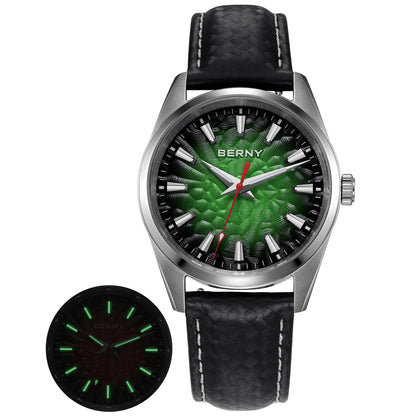BERNY Men's Watch 10ATM Sapphire Luminous Fashion Quart Watches Full Stainless Steel Classic Dress Business Wristwatch