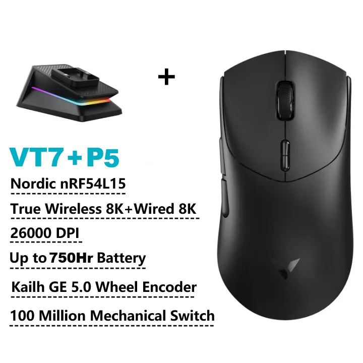 Rapoo GEN-2 VT7 Wireless Gaming Mouse, 8K Polling Rate, 53g Lightweight Gaming Mouse, 26K DPI, Macro Enabled, Rechargeable Gaming Mouse