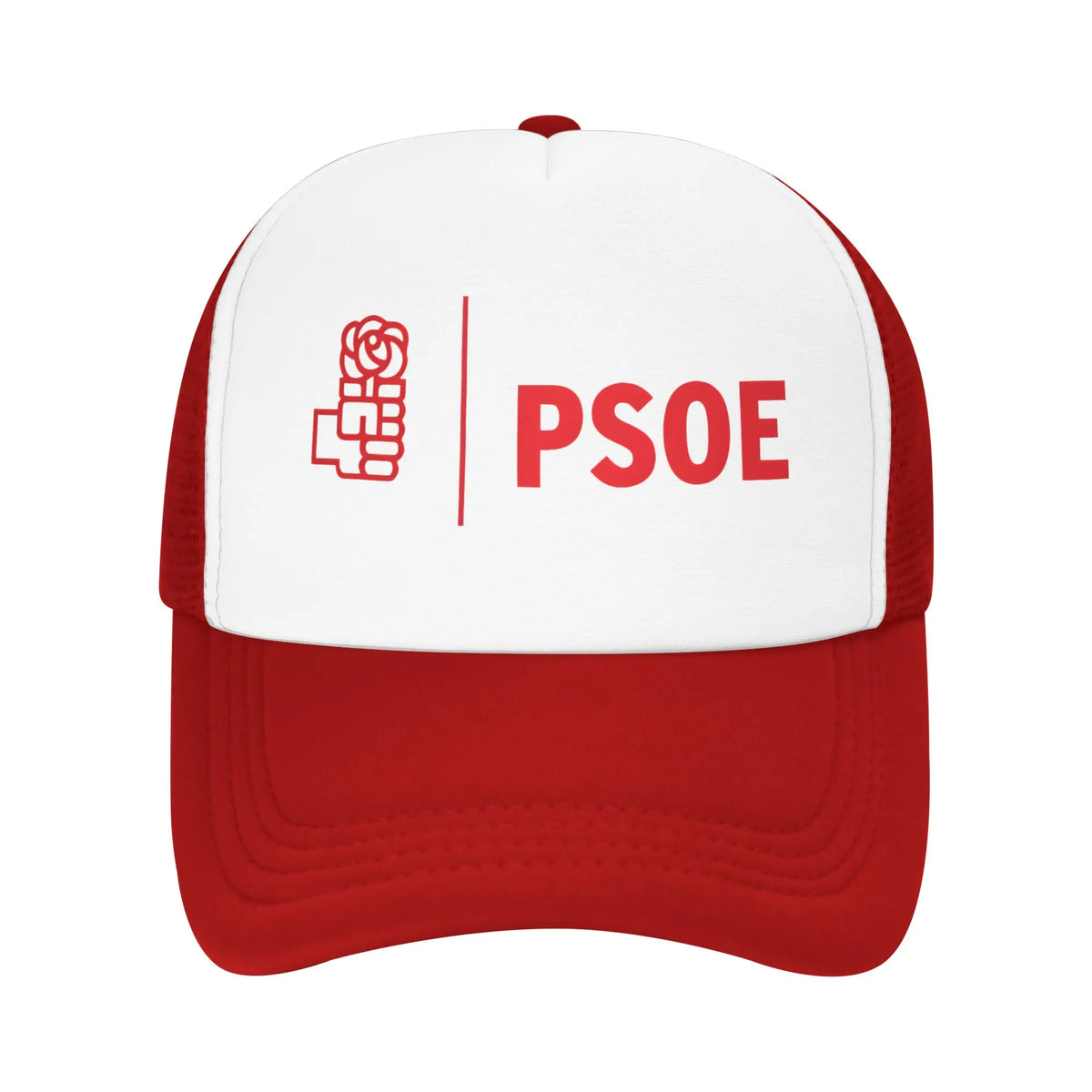 PSOE-logo, Pedro Sanchez, verkkokangas-trucker-lippis, trendikäs kesäinen, hengittävä, verkkokangaspohjainen baseball-lippis, säädettävä, vapaa-ajan käyttöön