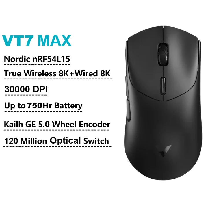 Rapoo VT7 MAX Wireless Gaming Mouse, True 8K Wireless Gaming Mouse, 53g Ultra-Lightweight, 30K DPI, 750-Hour Battery, Programmable Gaming Mouse