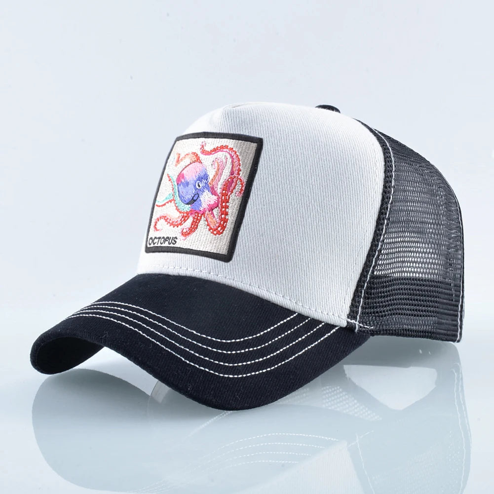 Czapka baseballowa unisex z naszywką z ośmiornicą dla mężczyzn i kobiet – czapka typu snapback na cztery pory roku, czapka typu trucker, czapka sportowa na świeżym powietrzu, oddychająca, codzienna