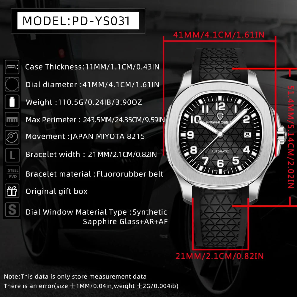 PAGANI DESIGN 2026 New Men's Watches Rose Gold Top Luxury  Automatic Watch For Men Barrel dial Steel Mechanical Wristwatch Men