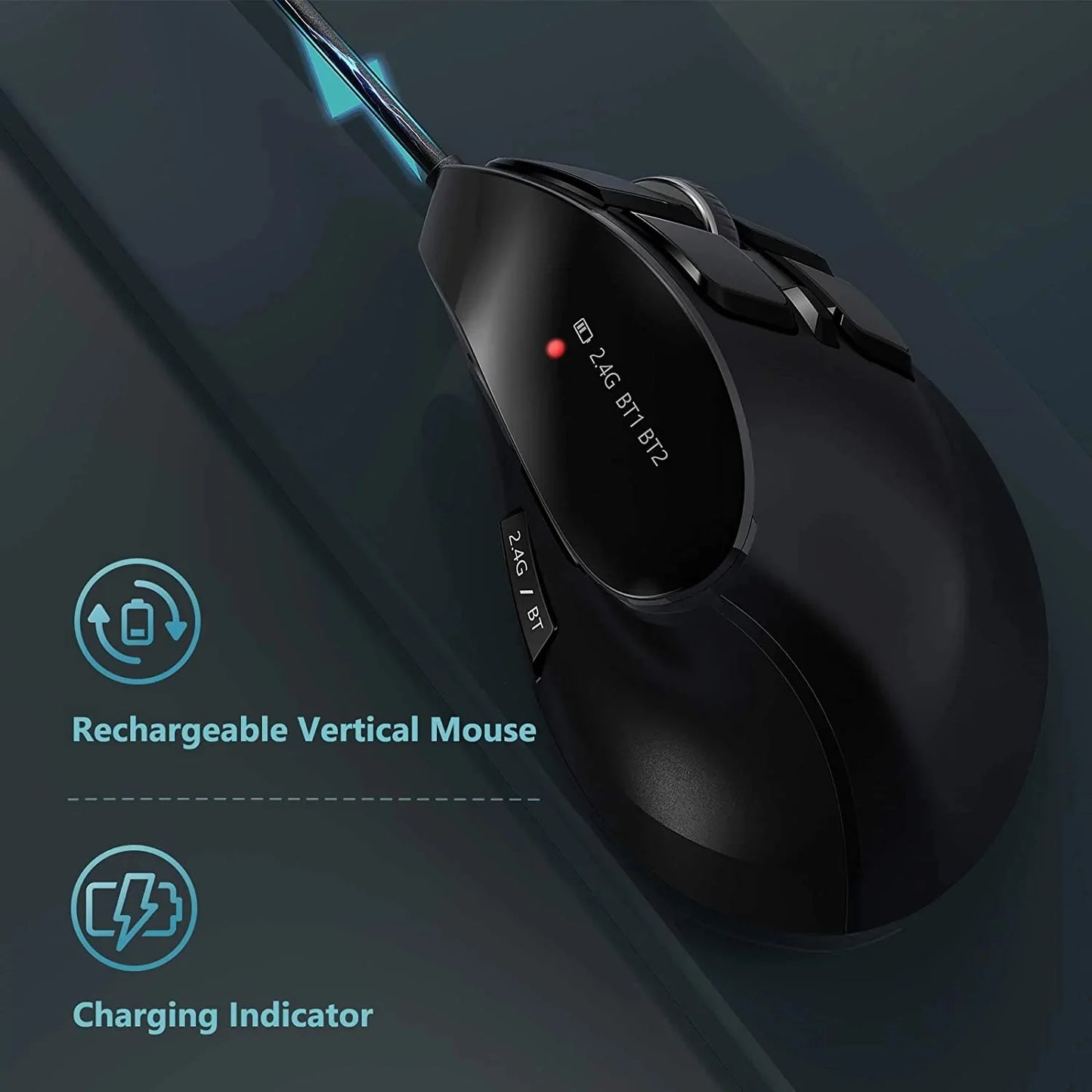 Seenda Vertical Wireless Mouse Bluetooth 5.0 Rechargeable Ergonomic Mouse for PC, Laptop, Mac, iPad & Tablet, 2.4G USB Multi-Device Wireless Mouse