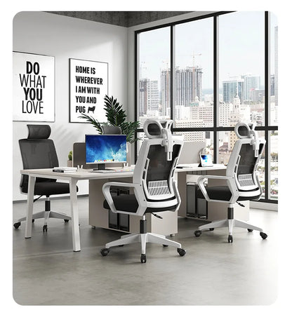 Silla ergonómica para oficina en casa con respaldo: elevable, giratoria, soporte lumbar, reposacabezas, silla gaming