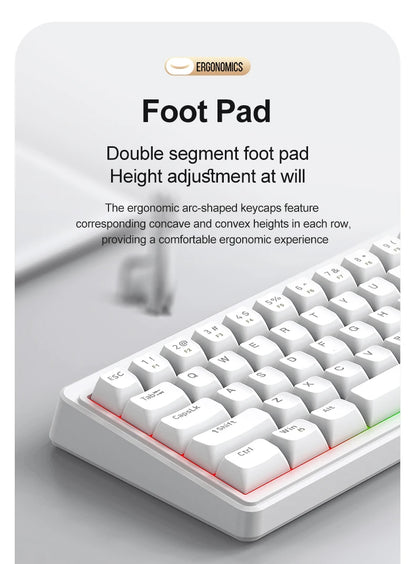 Teclado FREEWOLF M68SE com sensação mecânica, 68 teclas, mini teclado compacto com fios, silencioso, para portáteis, gaming e utilização em escritório