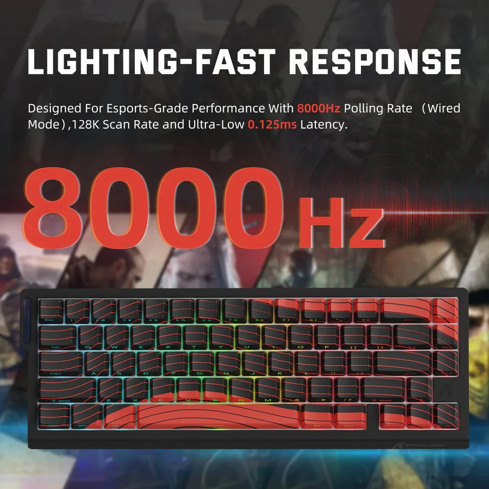 Teclado Gaming ATTACK SHARK X68PRO HE sem fios com Rapid Trigger, atuação ajustável, Hot-Swap, retroiluminação RGB, BT/2.4GHz/com fios