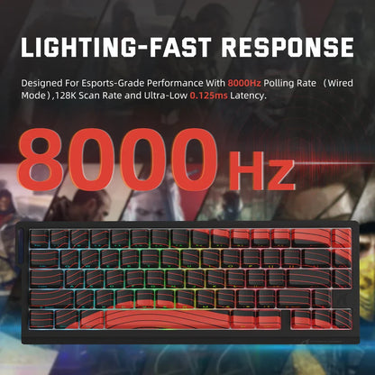 Teclado Gaming ATTACK SHARK X68PRO HE sem fios com Rapid Trigger, atuação ajustável, Hot-Swap, retroiluminação RGB, BT/2.4GHz/com fios
