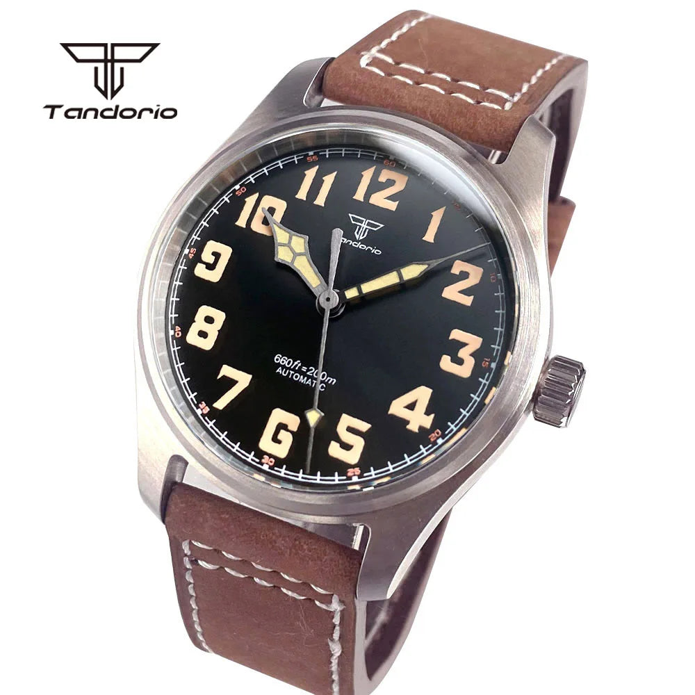 Tandorio Dive 39mm Pilot Men's Stainless Steel Automatic Watch Japan NH35/Miyota 8215/PT5000 AR Sapphire Glass 20BAR Luminous