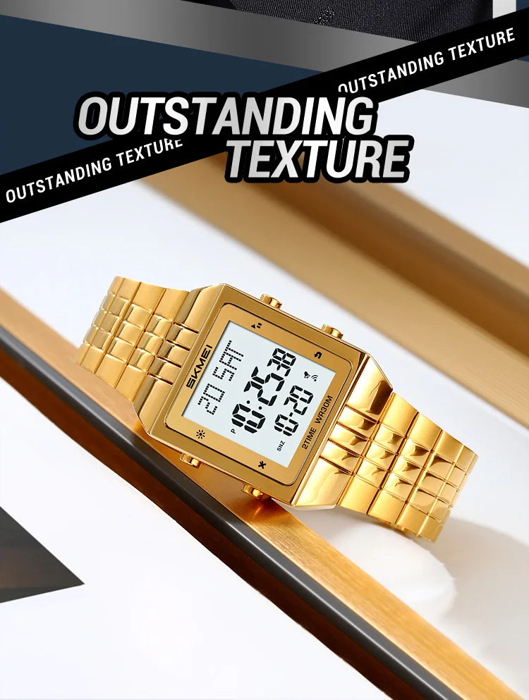 Skmei Luxury Digital Watches for Mens LED Waterproof Date Week Display Chronograph Fashion Dual Time Zones Bracelet Steel Watch