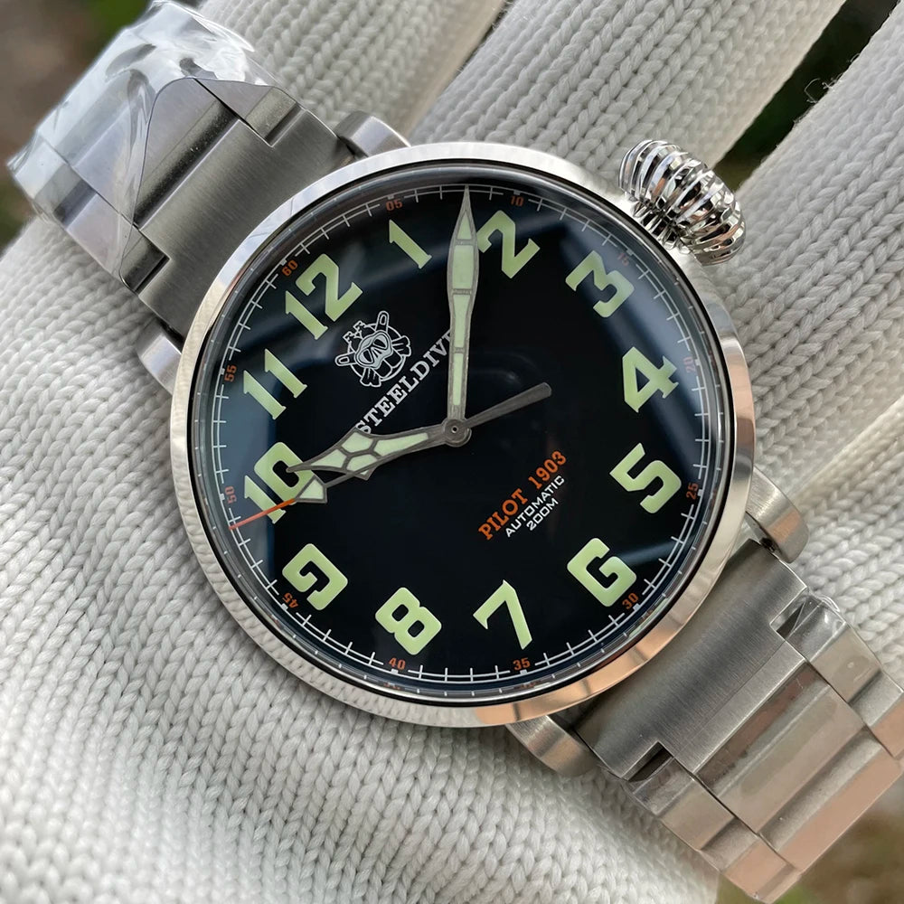 STEELDIVE SD1903 Big 46.5mm Steel Case C3 Luminous 200M Waterproof Sapphire Glass with AR Coating NH35 Mechanical Men Watches