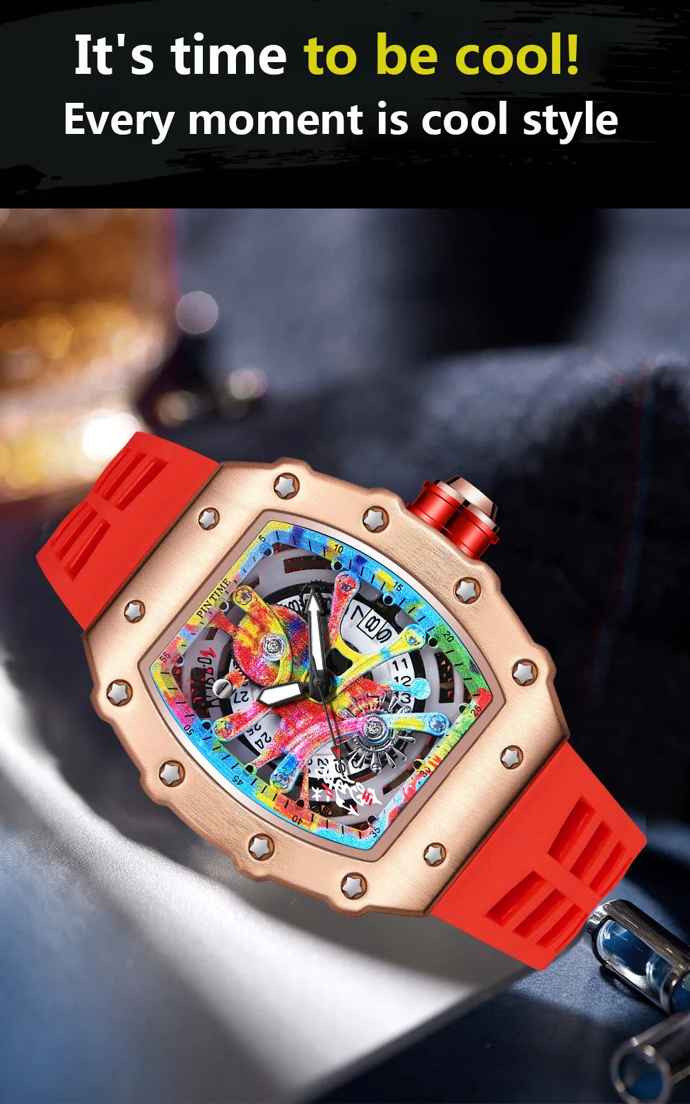 Luxury Men Watch Tonneau Fashion Men Quartz Watches Classic Graffiti Dial Auto Date Waterproof Sport Wristwatches Clock reloj
